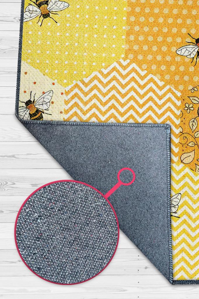 Homshtag Petek Tonları Dokuma Tabanlı Yıkanabilir Sarı Renk Halı Hayvan Baskılı Renkli Mutfak Halısı