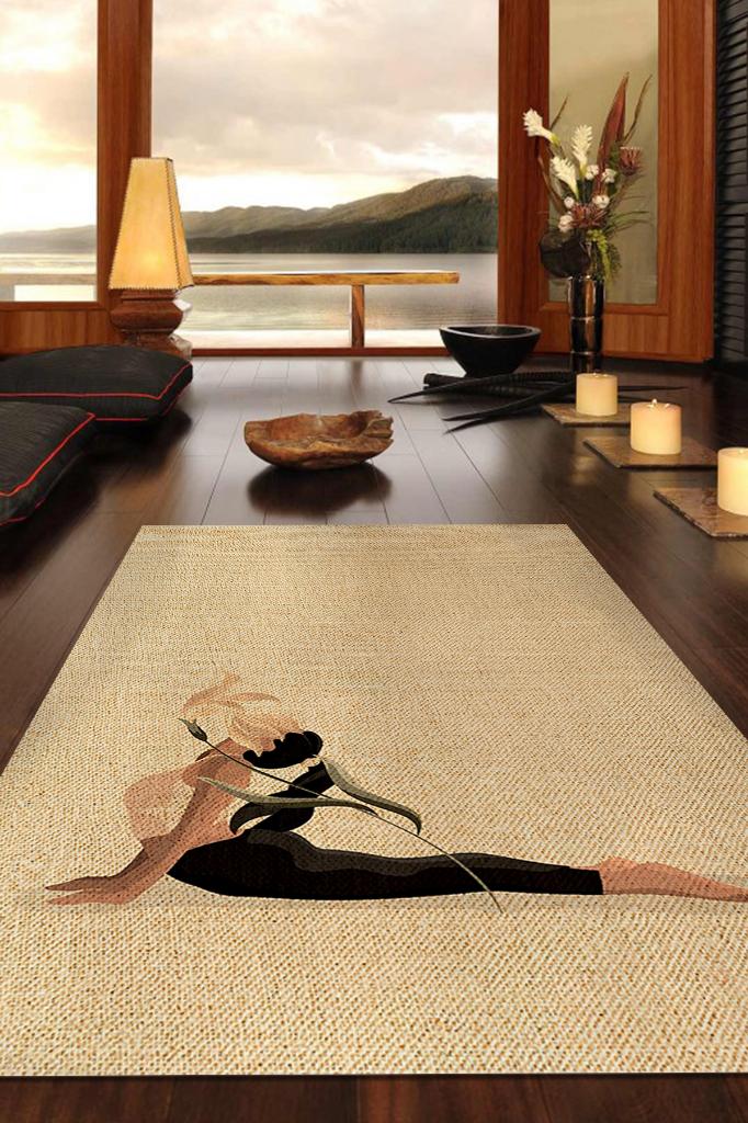 Homshtag Pilates Beige Yoga Lover Rug, Washable, Plain Color, Meditation Rug, Gift Item