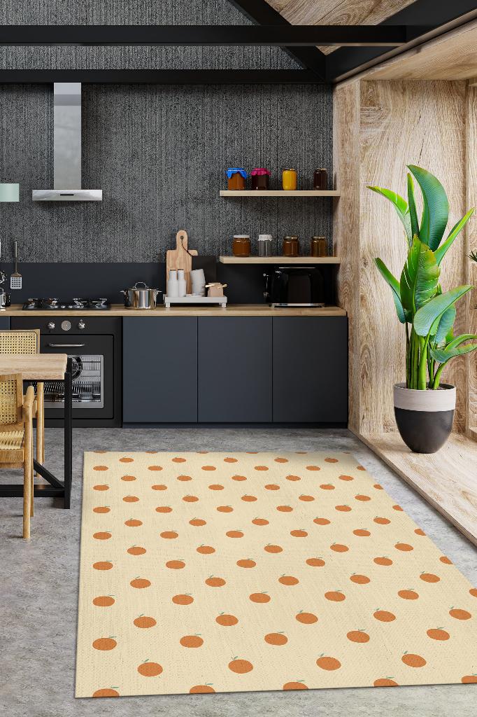 Homshtag Portakal Desenli Turuncu Minimal Salon Halısı Renkli Mutfak Halısı Tarz Oturma Odası Halısı