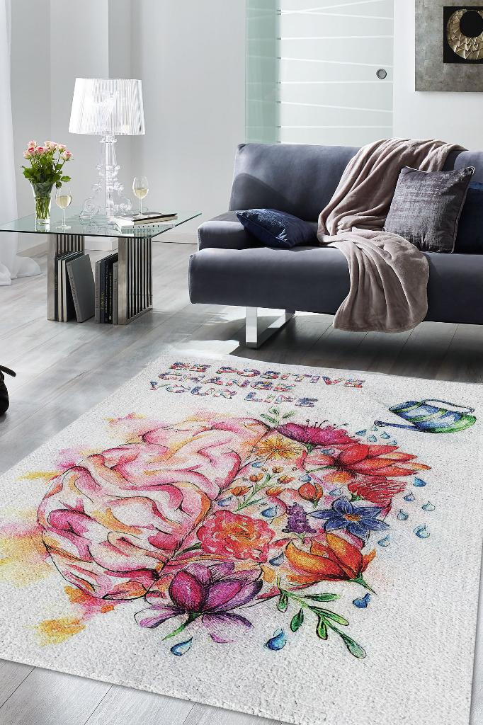 Homshtag Pozitif Ol Hayatını Değiştir Pamuklu Dokuma Tabanlı Yıkanabilir Kaymaz Dekoratif Halı