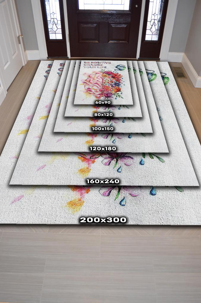 Homshtag Pozitif Ol Hayatını Değiştir Pamuklu Dokuma Tabanlı Yıkanabilir Kaymaz Dekoratif Halı