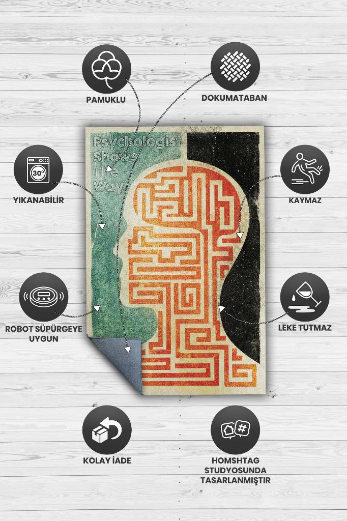 Homshtag Psikolog Yolu Gösterir Pamuklu Dokuma Tabanlı Yıkanabilir Kaymaz Dekoratif Halı