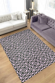 Homshtag Puantiyeli Halı Geometrik Desenli Halı Pembe Siyah Oturma Odası Halısı Modern Salon Halısı