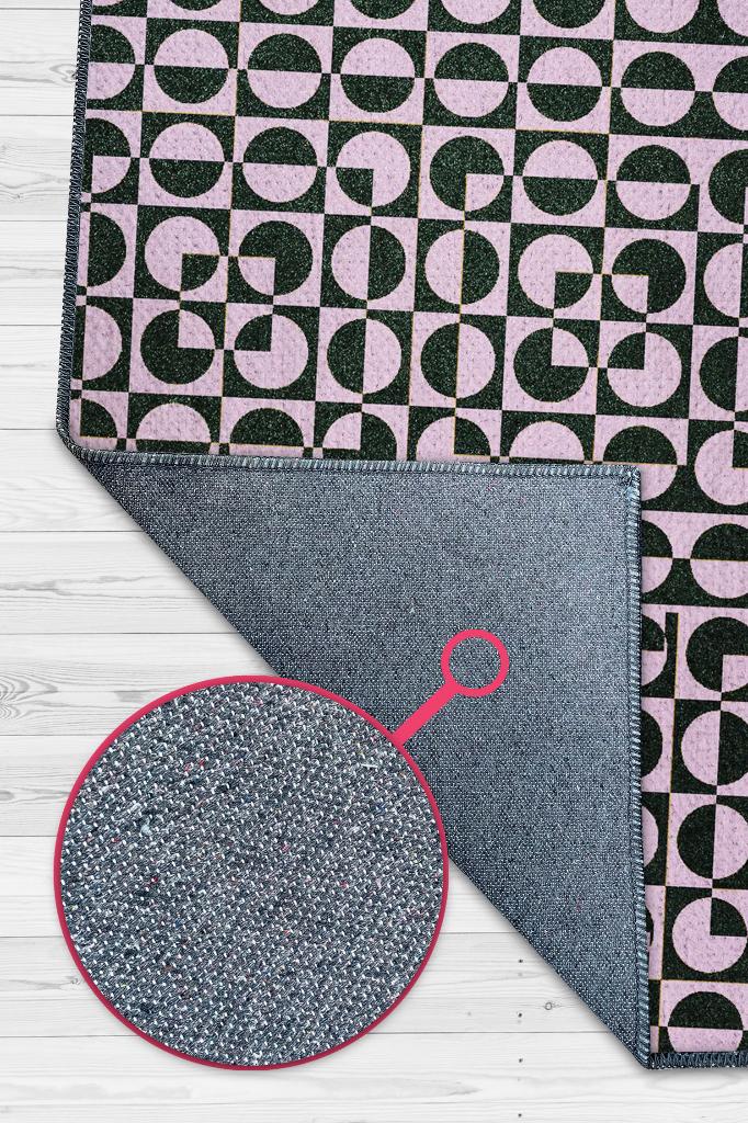 Homshtag Puantiyeli Halı Geometrik Desenli Halı Pembe Siyah Oturma Odası Halısı Modern Salon Halısı