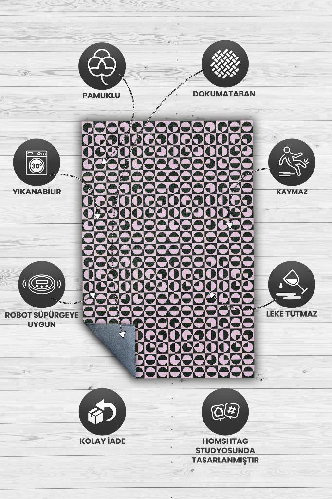 Homshtag Puantiyeli Halı Geometrik Desenli Halı Pembe Siyah Oturma Odası Halısı Modern Salon Halısı
