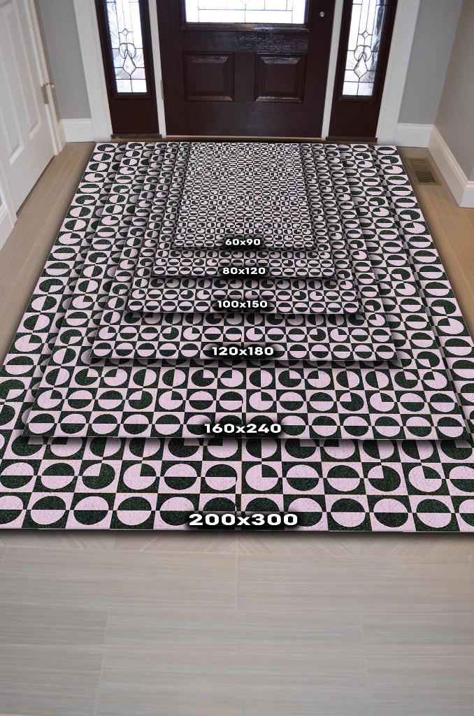 Homshtag Puantiyeli Halı Geometrik Desenli Halı Pembe Siyah Oturma Odası Halısı Modern Salon Halısı