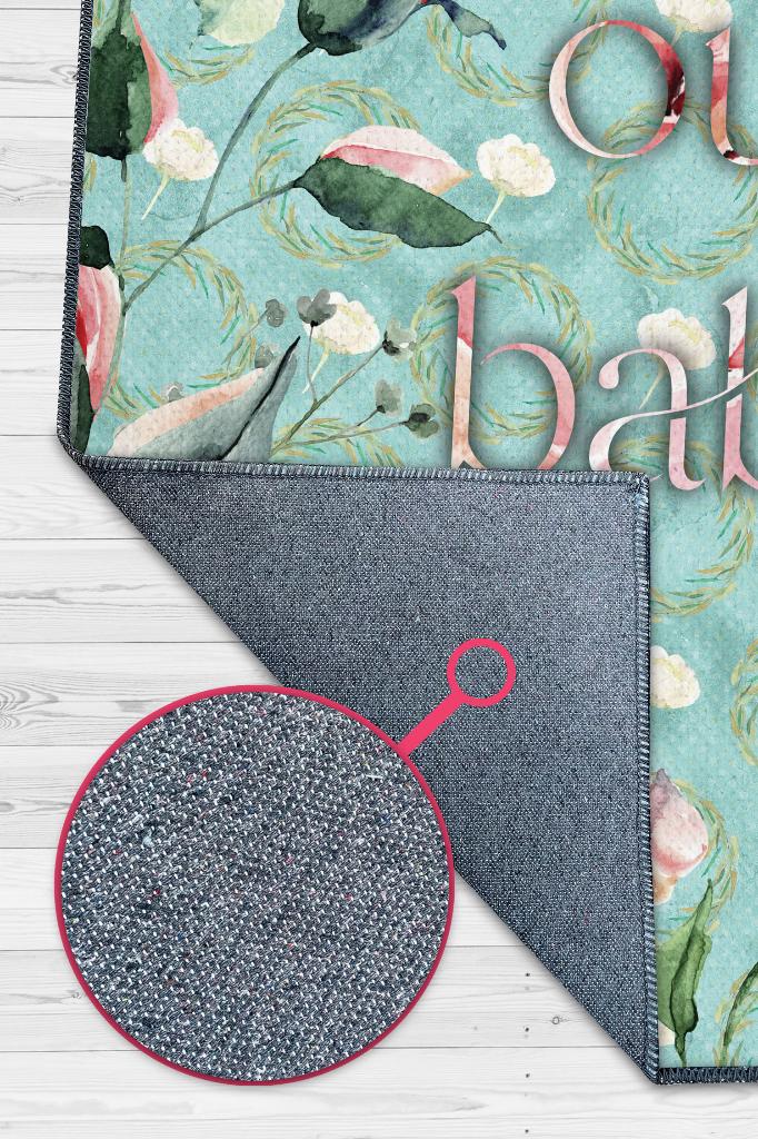 Homshtag Rahatla Bebeğim Yeşil Renkli Halı Çiçek Desenli Salon Halısı Çok Renkli Mutfak Halısı