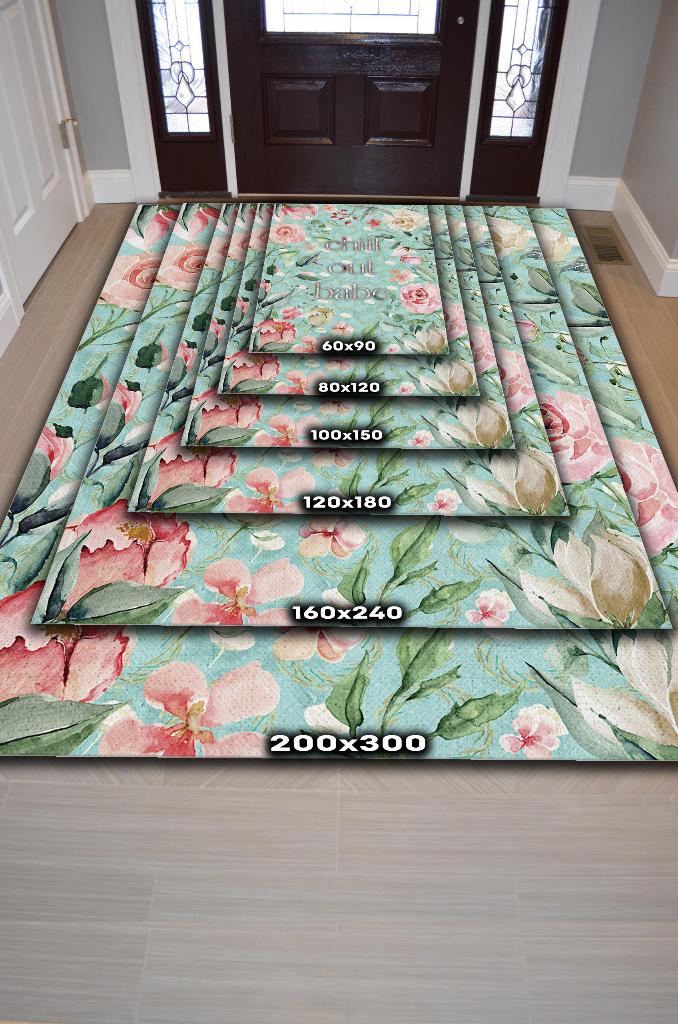 Homshtag Rahatla Bebeğim Yeşil Renkli Halı Çiçek Desenli Salon Halısı Çok Renkli Mutfak Halısı