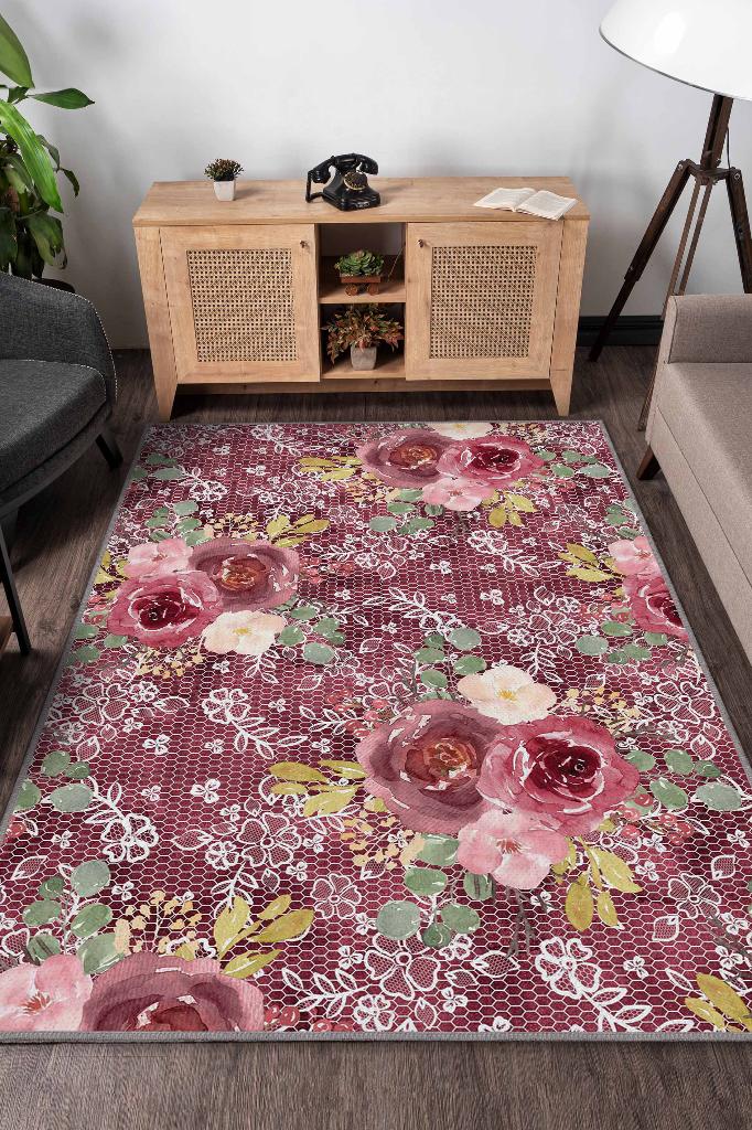 Homshtag Relax Çiçek Desenli Salon Halısı Çok Renkli Oturma Odası Halısı Dekoratif Halı
