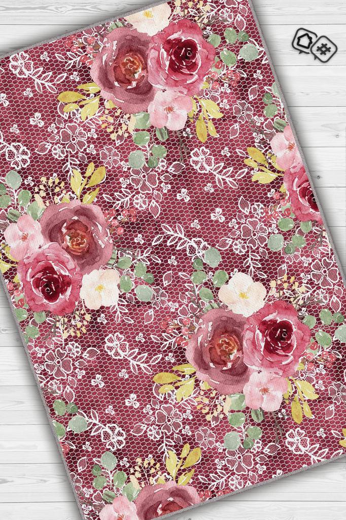 Homshtag Relax Çiçek Desenli Salon Halısı Çok Renkli Oturma Odası Halısı Dekoratif Halı