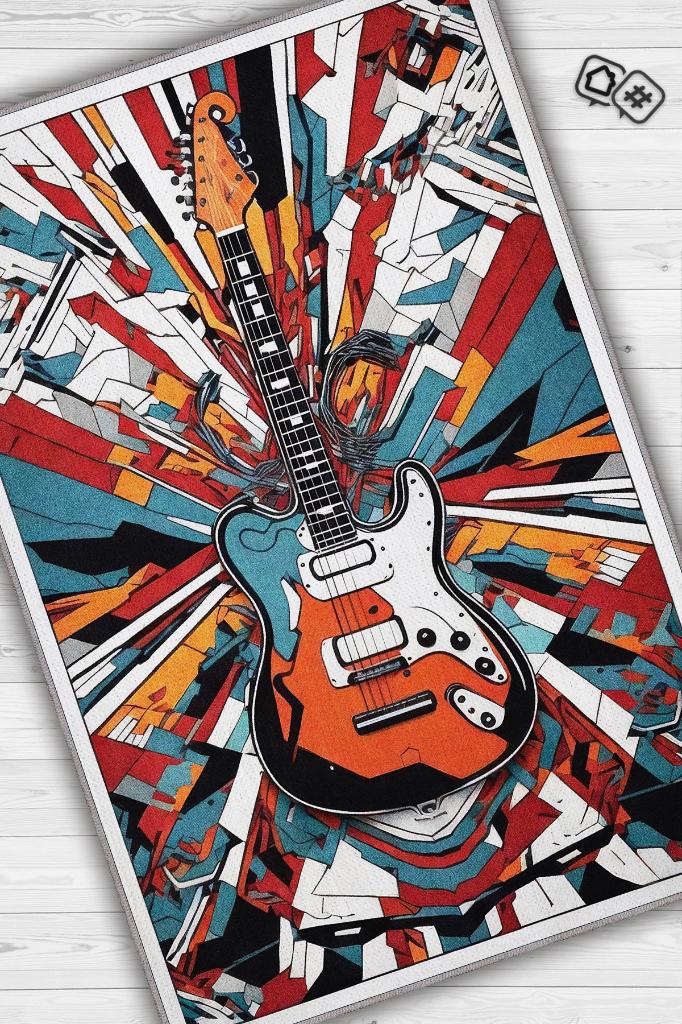 Homshtag Renkli Gitar Halısı,Pop Art Müzik Halısı,Rock Müzik Halısı Elektro Gitar Figürlü Renkli Modern Halı,Müzik Halı