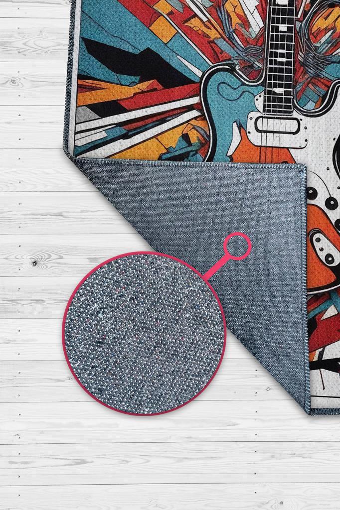 Homshtag Renkli Gitar Halısı,Pop Art Müzik Halısı,Rock Müzik Halısı Elektro Gitar Figürlü Renkli Modern Halı,Müzik Halı