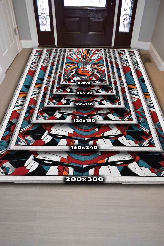Homshtag Renkli Gitar Halısı,Pop Art Müzik Halısı,Rock Müzik Halısı Elektro Gitar Figürlü Renkli Modern Halı,Müzik Halı