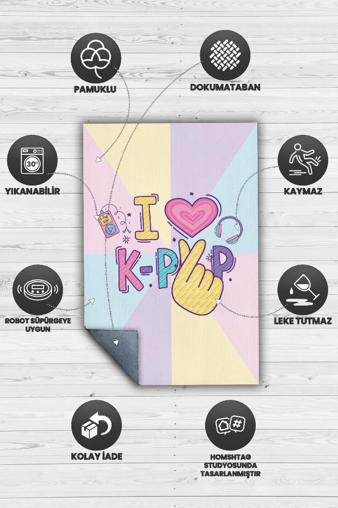 Homshtag Renkli K-pop Çok Renkli Halı Modern Genç Odası Halısı Dokuma Tabanlı Kpop Sever Halısı