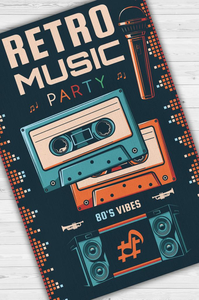 Homshtag Retro Müzik Çok Renkli Müzik Sever Halısı Müzisyene Hediye Halı Müzik Figürlü Halı