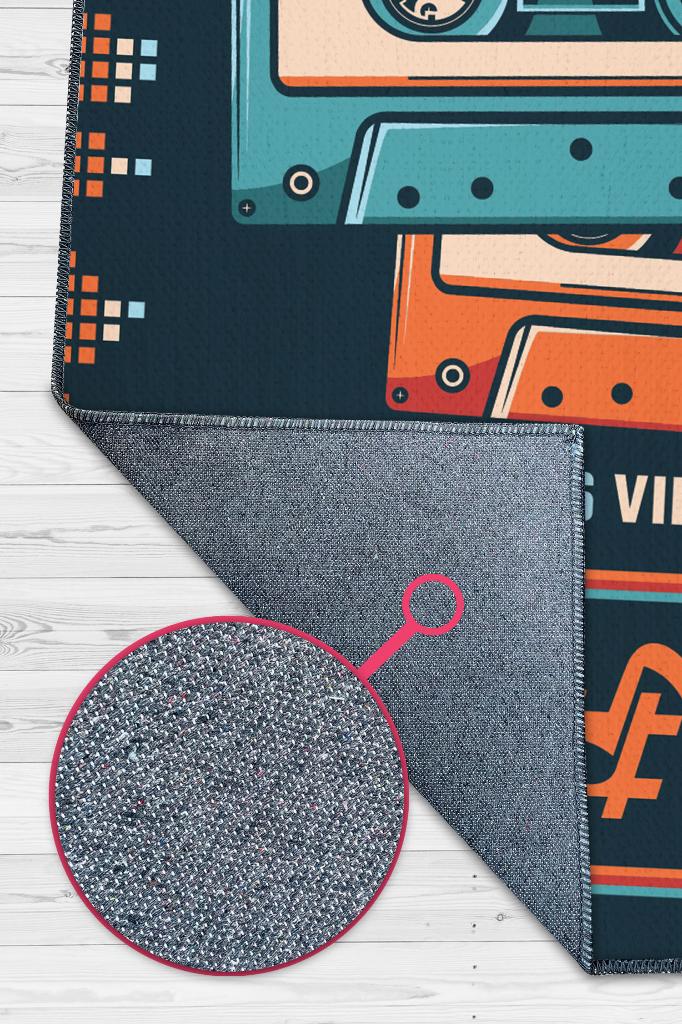 Homshtag Retro Müzik Çok Renkli Müzik Sever Halısı Müzisyene Hediye Halı Müzik Figürlü Halı