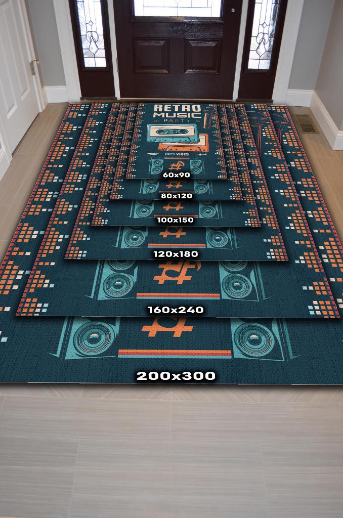 Homshtag Retro Müzik Çok Renkli Müzik Sever Halısı Müzisyene Hediye Halı Müzik Figürlü Halı