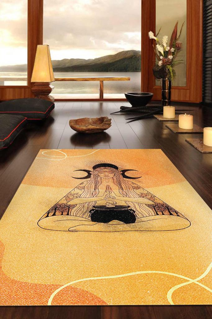 Homshtag Ritüel Meditasyon Krem Bej Halı Vintage Halı,Yoga Halısı,Sipiritüel Halı