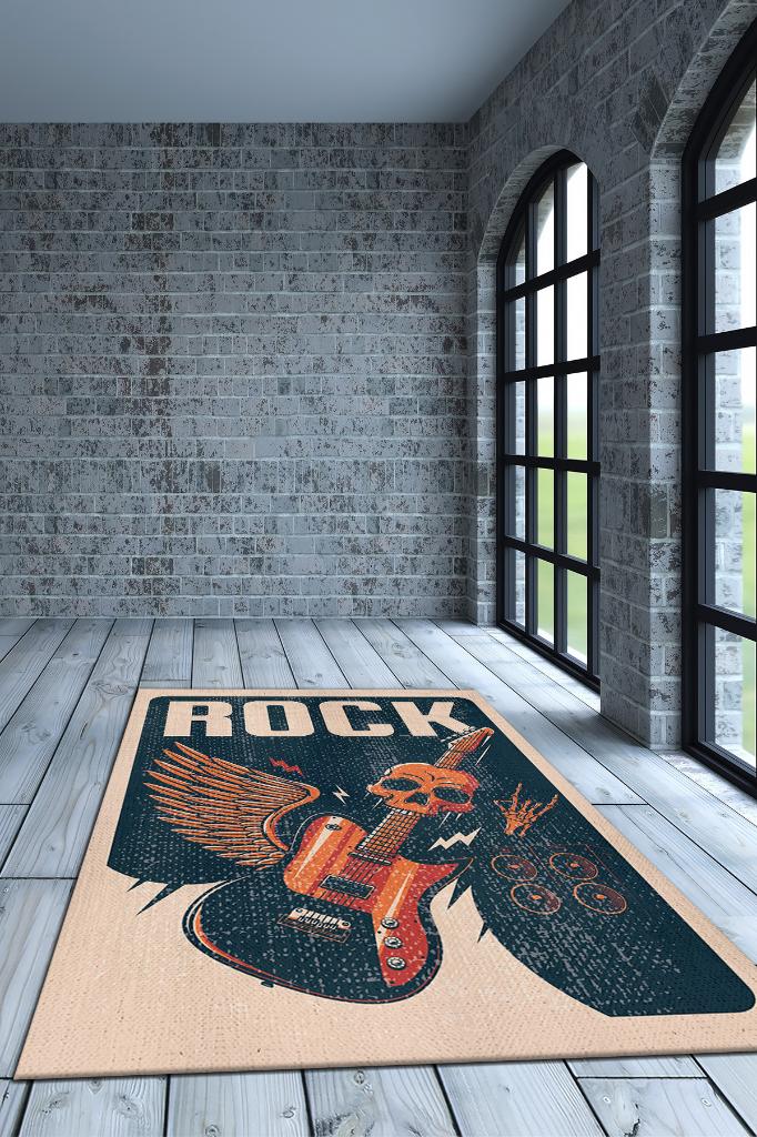 Homshtag Rock Art Müzik Halısı Çok Renkli Müzik Halısı Gitar Figürlü Modern Halı Müzisyene Hediye