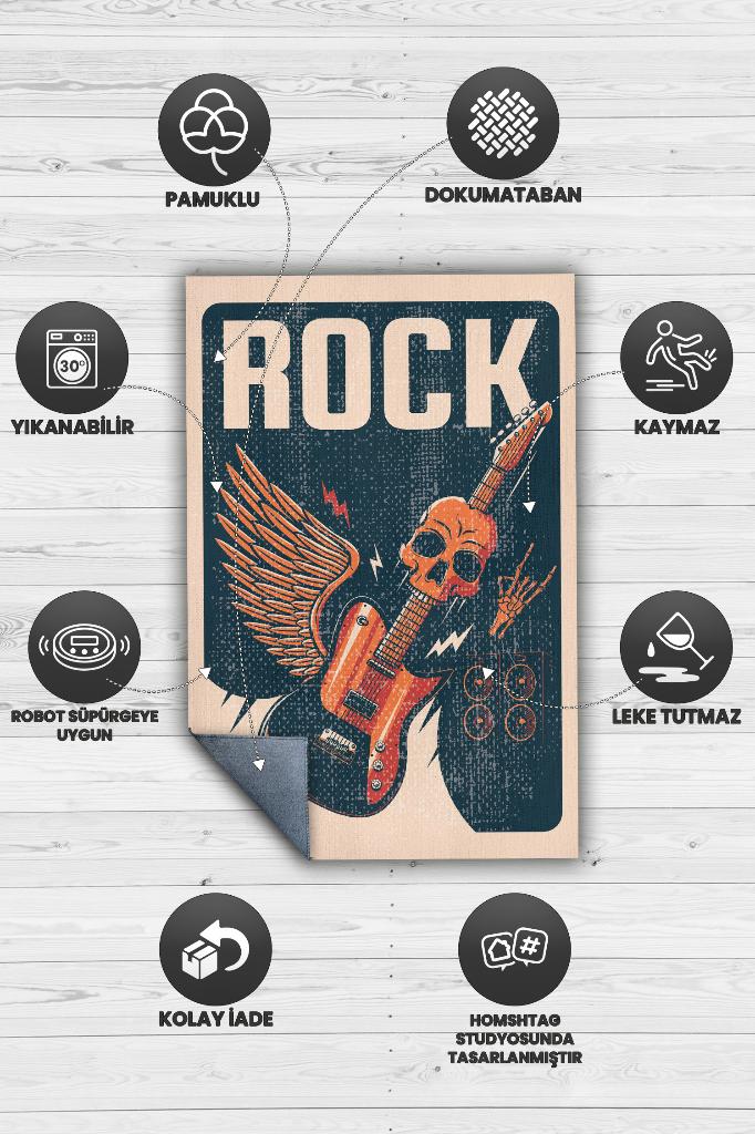 Homshtag Rock Art Müzik Halısı Çok Renkli Müzik Halısı Gitar Figürlü Modern Halı Müzisyene Hediye