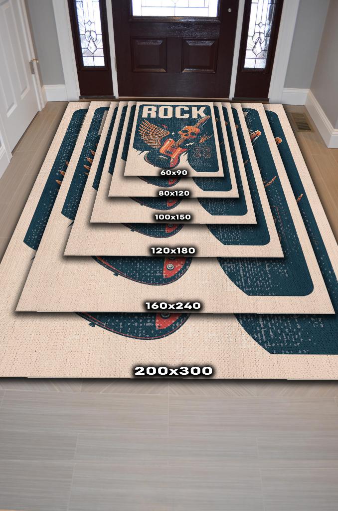 Homshtag Rock Art Müzik Halısı Çok Renkli Müzik Halısı Gitar Figürlü Modern Halı Müzisyene Hediye