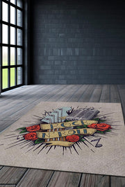 Homshtag Rock & Roll Renkli Müzisyen Halı Müzsik Severe Hediyelik Halı Rock Halısı