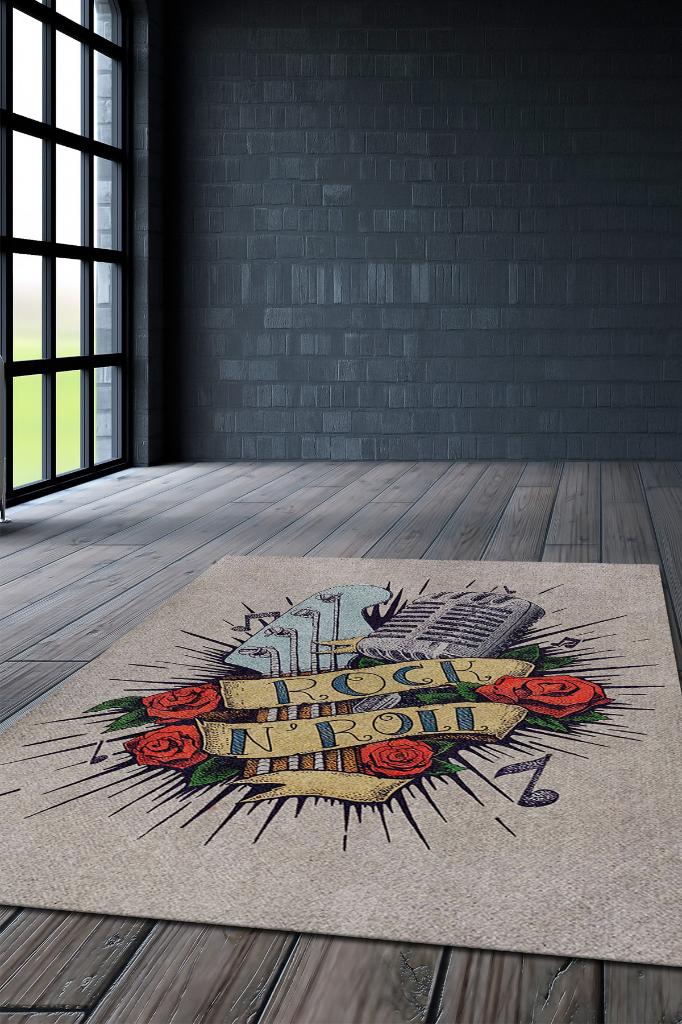 Homshtag Rock &amp; Roll Colorful Musician Rug, Gift Rug for Music Lovers, Rock Rug
