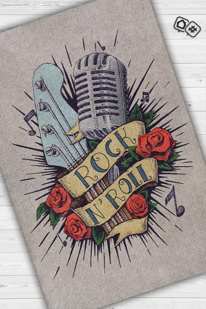 Homshtag Rock &amp; Roll Colorful Musician Rug, Gift Rug for Music Lovers, Rock Rug