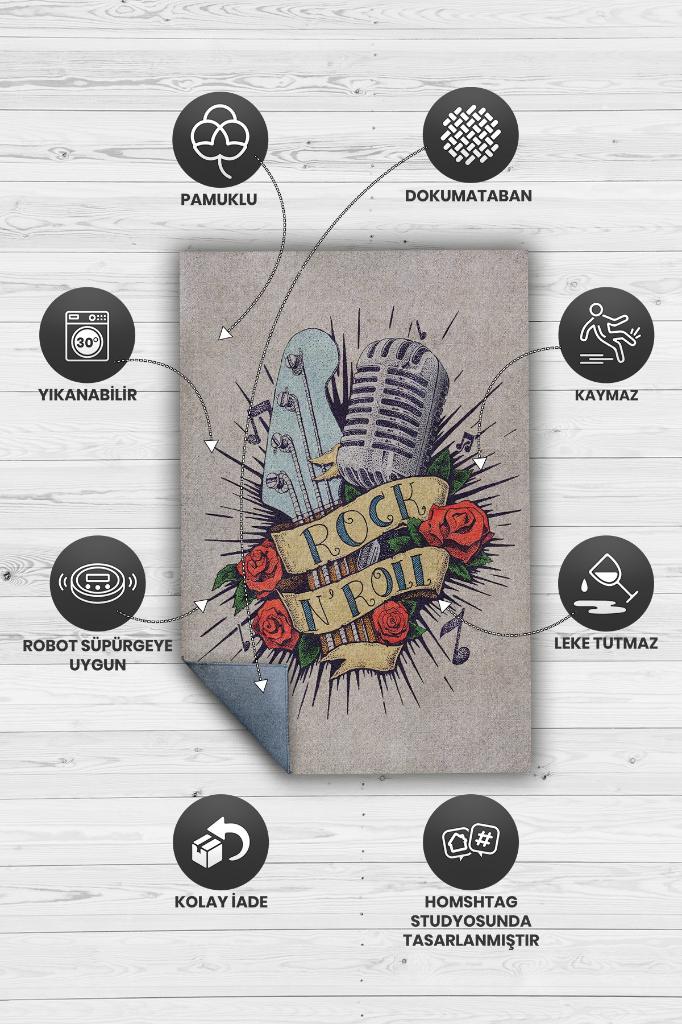 Homshtag Rock & Roll Renkli Müzisyen Halı Müzsik Severe Hediyelik Halı Rock Halısı