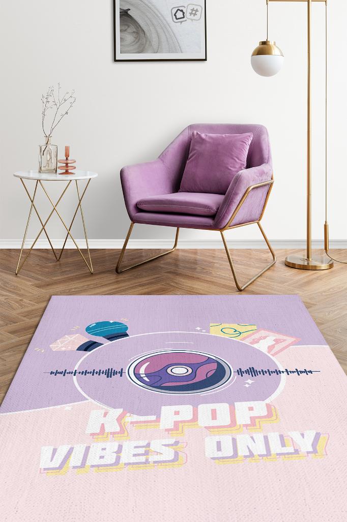 Homshtag Sadece K-pop Çok Renkli Pembe Mor Kpop Sever Genç Odası Halısı Modern Dokuma Hediyelik Halı