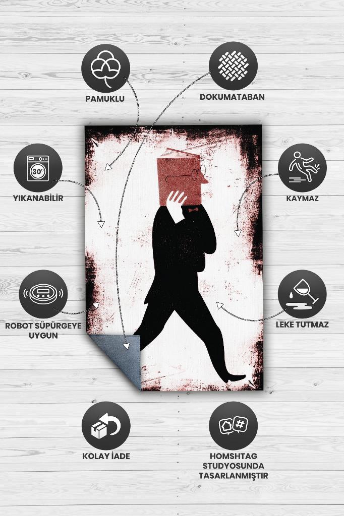 Homshtag Sadece Kitap Krem Renkli Kitap Sever Halısı Okuma Sever Çalışma Odası Halısı