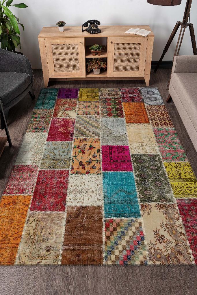 Homshtag Sağlığına Çok Renkli Halı Geometrik Oturma Odası Halısı Modern Kare Desenli Patchwork Halı