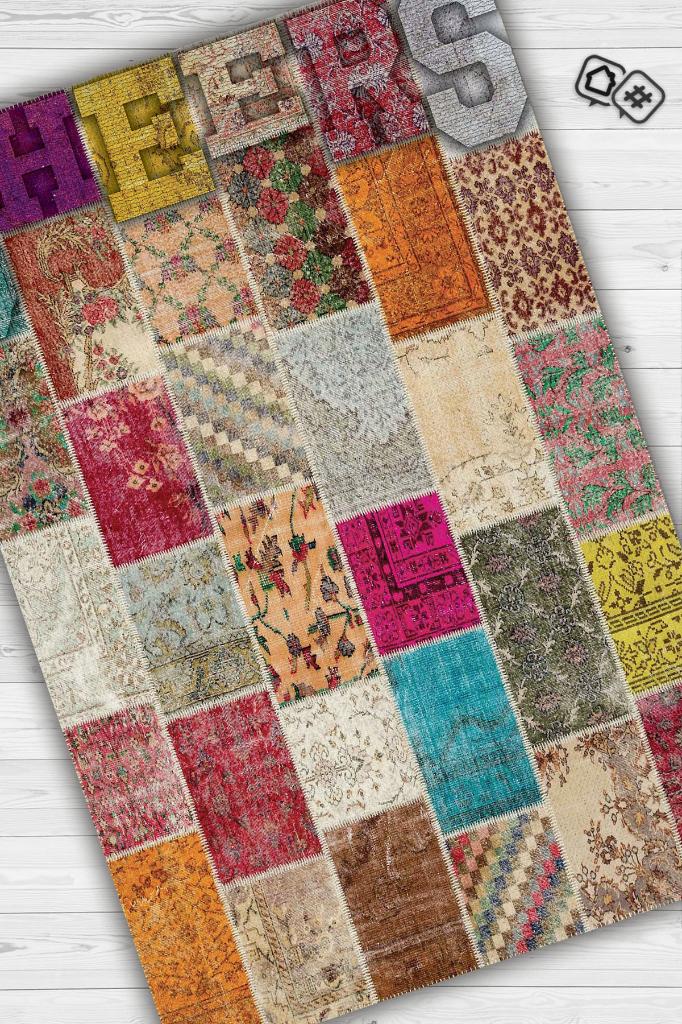 Homshtag Sağlığına Çok Renkli Halı Geometrik Oturma Odası Halısı Modern Kare Desenli Patchwork Halı