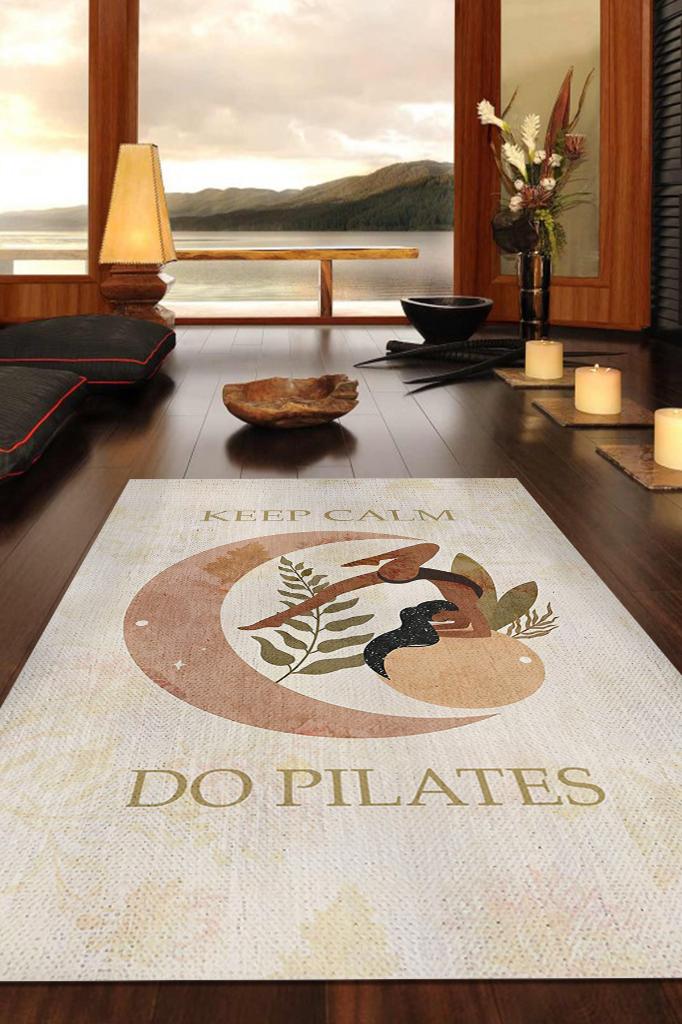 Homshtag Sakin Ol Pilates Yap Pamuklu Dokuma Tabanlı Yıkanabilir Kaymaz Dekoratif Halı