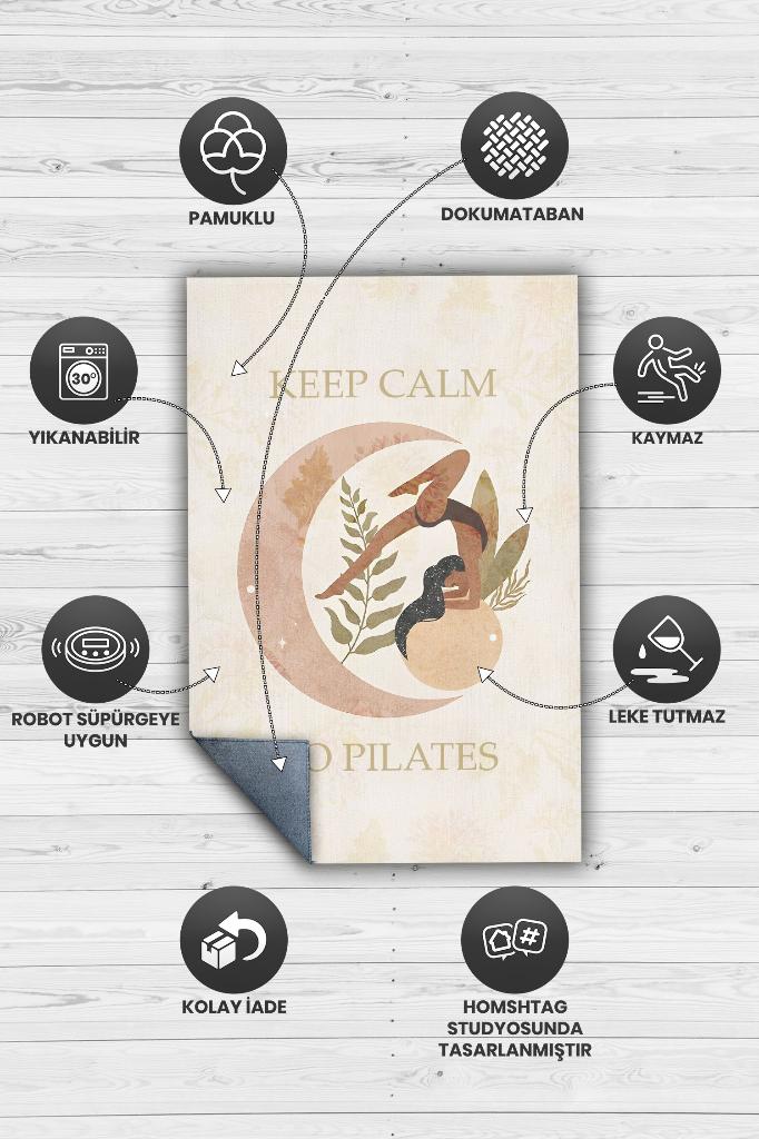 Homshtag Sakin Ol Pilates Yap Pamuklu Dokuma Tabanlı Yıkanabilir Kaymaz Dekoratif Halı