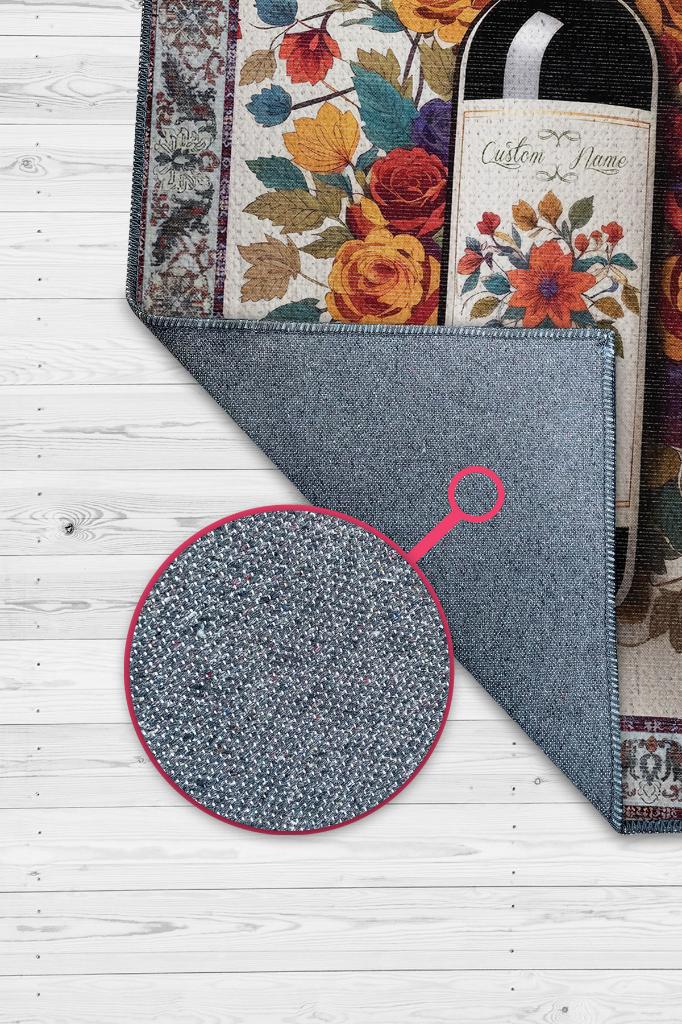 Homshtag Şarap Temalı İsimli Kişiye Özel İsim Yazılabilen 14 Şubat Seviliye Özel Halı Çiçekli Halı