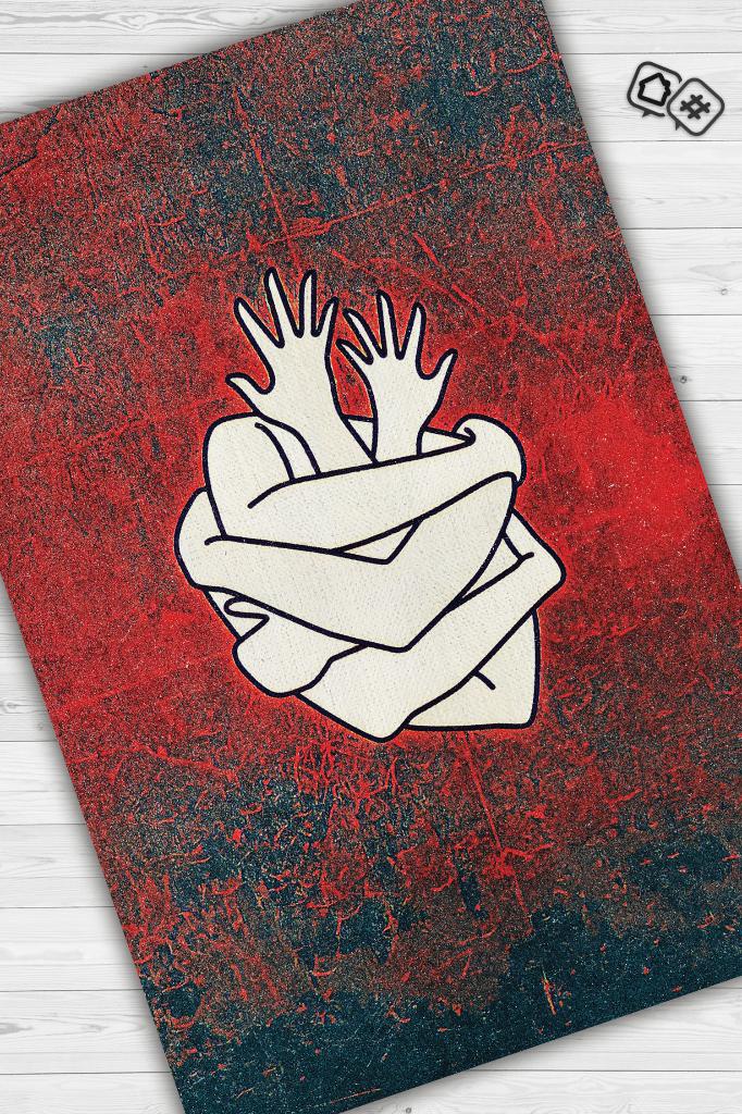 Homshtag Sarılan Kalpler Çok Renkli Gölgeli Dekoratif Salon Halısı Seviliye Hediye Halı Kırmızı Halı