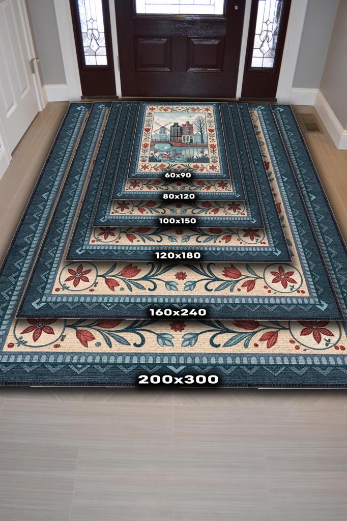 Homshtag Şehirlerde Amsterdam Temalı Dijital Baskılı Yıkanabilir Pamuk Tabanlı Şehir Temalı Halı