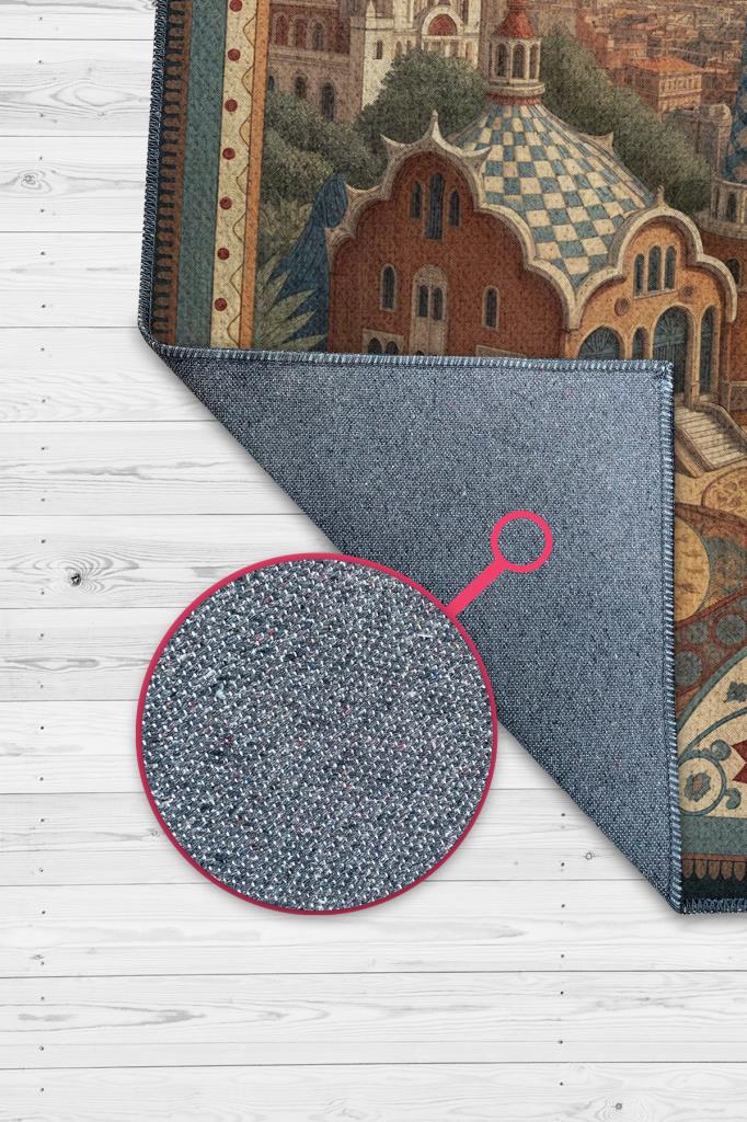 Homshtag Şehirlerde Barselona Temalı Dijital Baskılı Yıkanabilir Pamuk Tabanlı Barsolena Temalı Halı