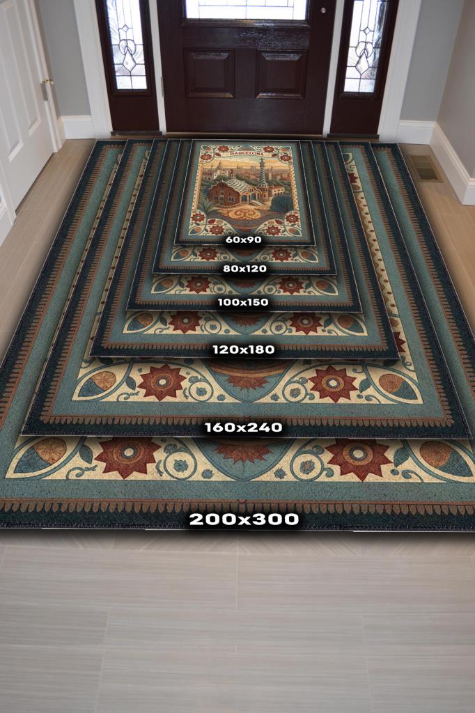 Homshtag Şehirlerde Barselona Temalı Dijital Baskılı Yıkanabilir Pamuk Tabanlı Barsolena Temalı Halı