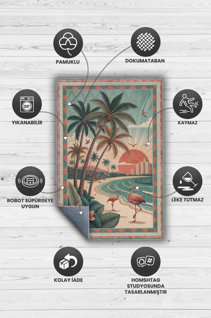 Homshtag Şehirlerde Florida Temalı Dijital Baskılı Yıkanabilir Pamuk Tabanlı Halı