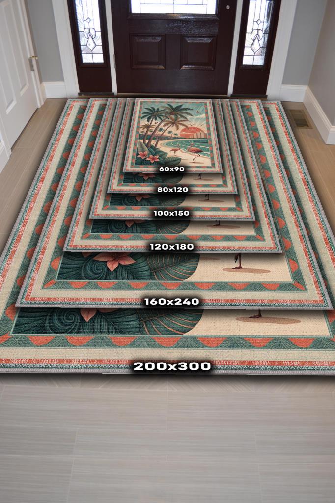 Homshtag Şehirlerde Florida Temalı Dijital Baskılı Yıkanabilir Pamuk Tabanlı Halı