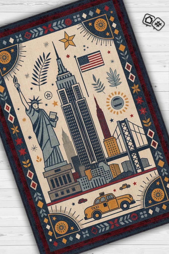 Homshtag Şehirlerde London Temalı Dijital Baskı Yıkanabilir Pamuk Tabanlı London Şehiri Temalı Halı