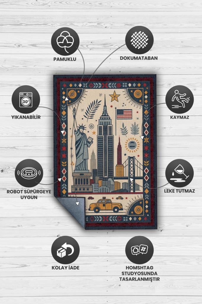 Homshtag Şehirlerde London Temalı Dijital Baskı Yıkanabilir Pamuk Tabanlı London Şehiri Temalı Halı