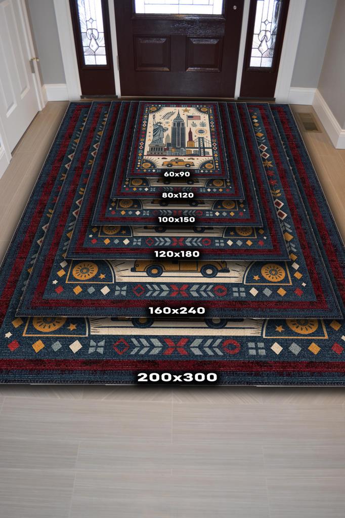 Homshtag Şehirlerde London Temalı Dijital Baskı Yıkanabilir Pamuk Tabanlı London Şehiri Temalı Halı