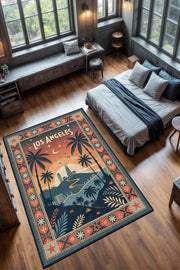 Homshtag Şehirlerde Los Angeles Temalı Dijital Baskılı Yıkanabilir Pamuk Tabanlı Halı