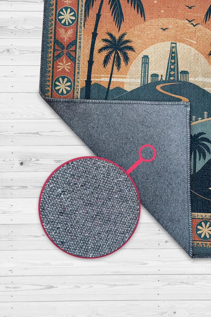 Homshtag Şehirlerde Los Angeles Temalı Dijital Baskılı Yıkanabilir Pamuk Tabanlı Halı