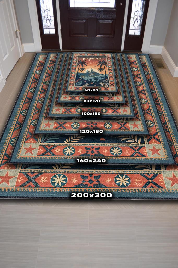 Homshtag Şehirlerde Los Angeles Temalı Dijital Baskılı Yıkanabilir Pamuk Tabanlı Halı