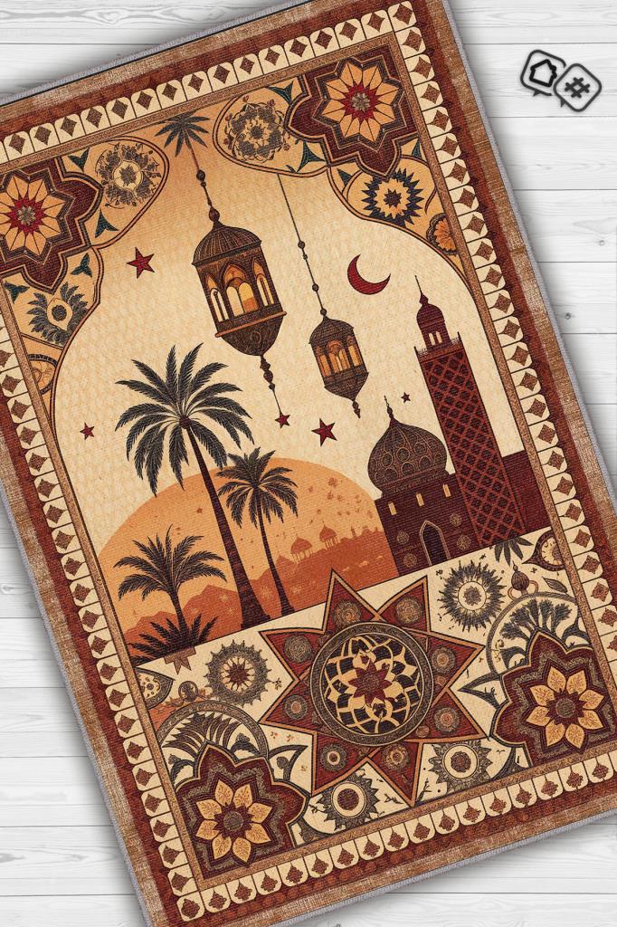 Homshtag Şehirlerde Marakeş Temalı Dijital Baskılı Yıkanabilir Pamuk Tabanlı Halı
