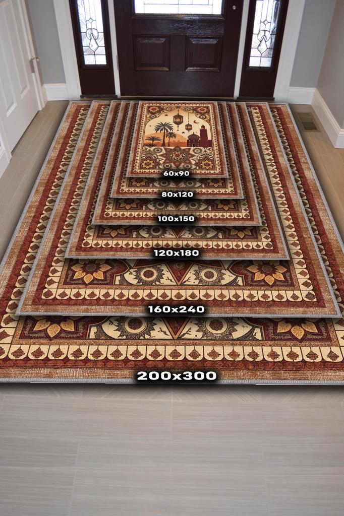 Homshtag Şehirlerde Marakeş Temalı Dijital Baskılı Yıkanabilir Pamuk Tabanlı Halı